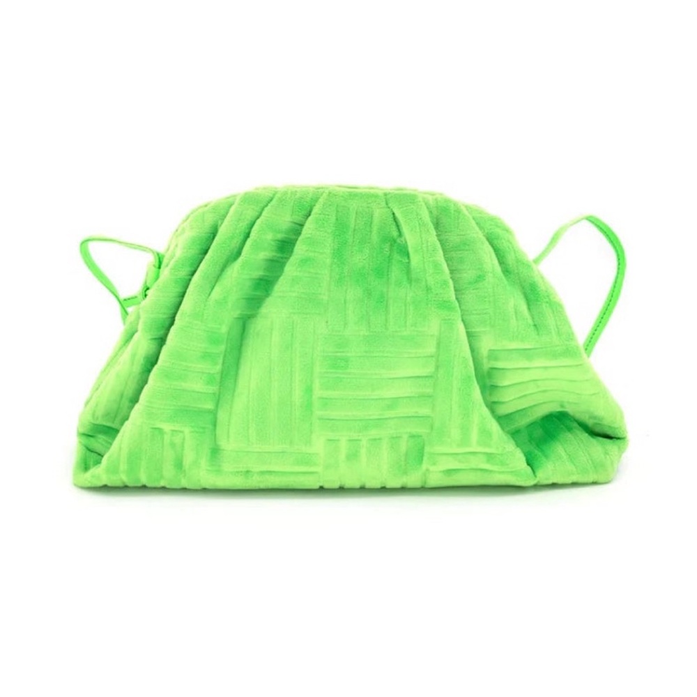 Bright Green Velvet Plush Clutch Bag